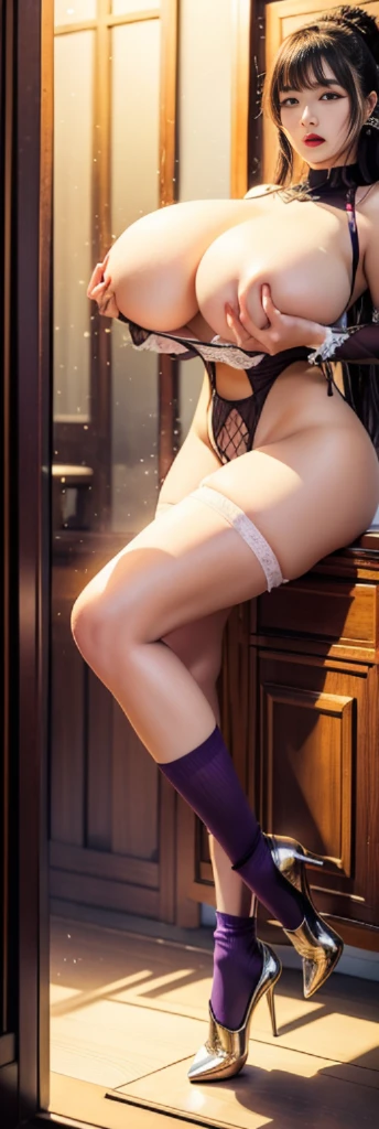 beautiful woman,huge山雀,Nijo Aki,High heel,Visible white liquid,a black face,The mouth opens wide,Lying in bed,Milk comes out of the stream,exposed,thin legposed,exposed,exposed,Purple fishnet socks,Purple fishnet socks,Purple fishnet socks,超级huge,huge,huge山雀,huge山雀,sitting on bed