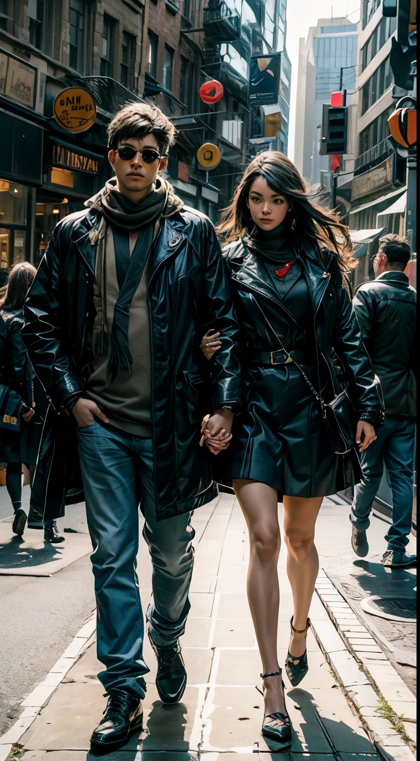 couple holding arms in the city