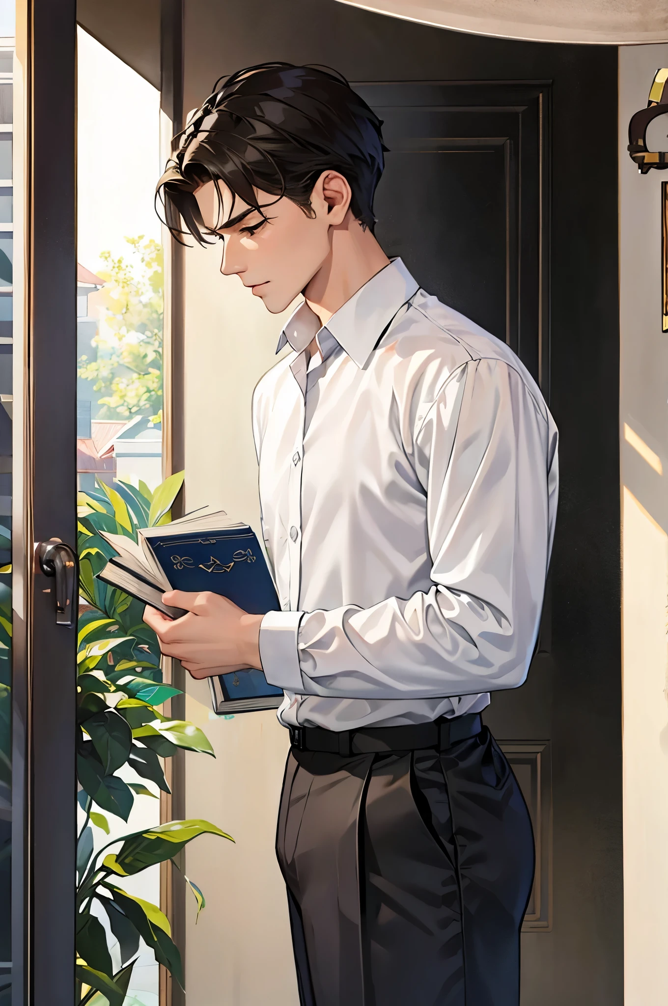 segurando um livro