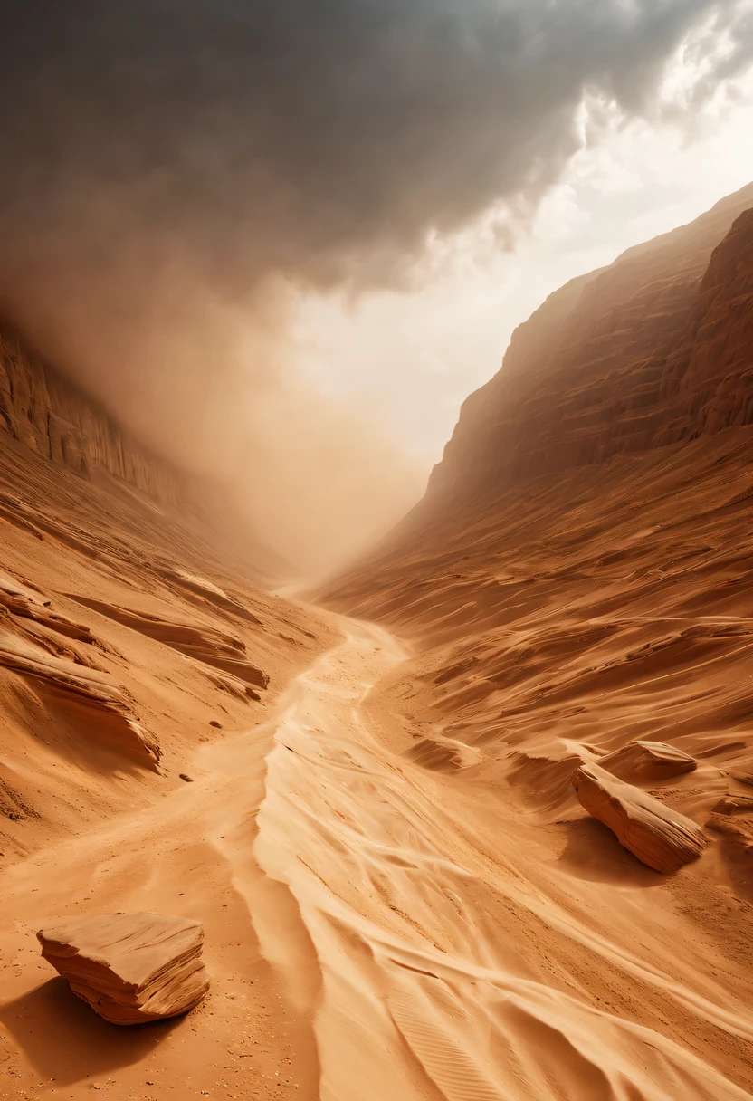 (desert canyon:1.5),Narrow canyon in the middle of the desert,(sandstorm,tornado:1.4),The hurricane rolled up the yellow sand and covered the sky,广阔的desert canyon,dramatic scenery,red sandstone formation,huge rock cliff,stunning landscape,deep and narrow ravine, in the style of photo realistic landscapes, Stone sculptures, cabin core, Stone, in the style of photo realistic landscapes, cabin core, tumbling wave,decorative background, photo realistic landscapes, large canvas format, 32k Ultra HD, photo, The best qualities of imaginative landscapes,4K,8k,high resolution,masterpiece:1.2),Super detailed,(actual,realistically,realistically:1.37),