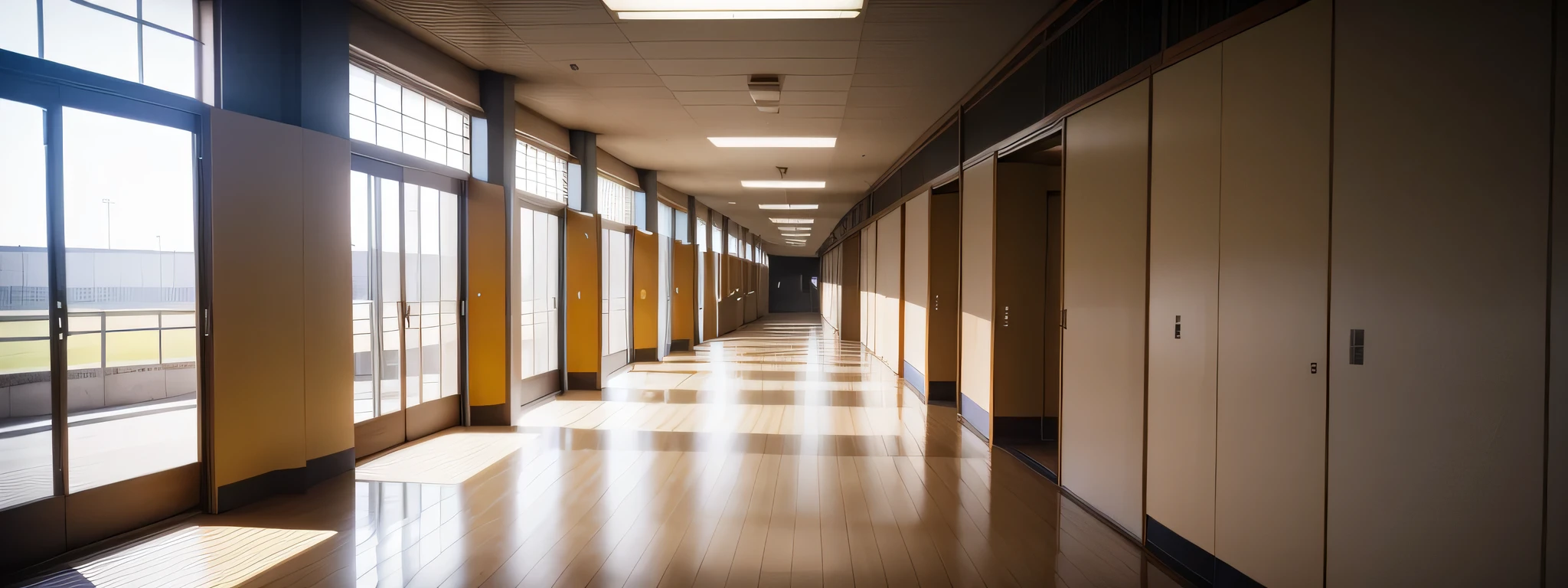 school corridor inside the school, Japan, morning,