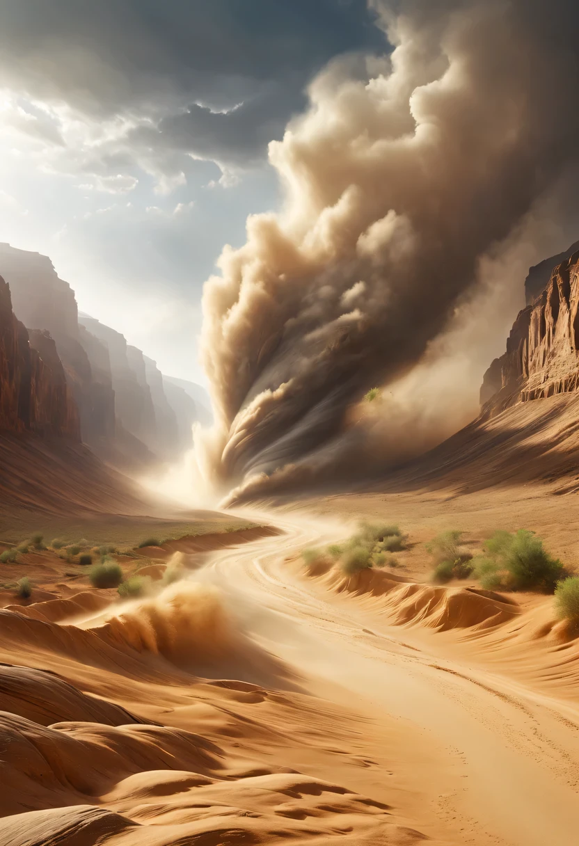 (desert canyon:1.5),Narrow canyon in the middle of the desert,(sandstorm,tornado:1.4),The hurricane rolled up the yellow sand and covered the sky,广阔的desert canyon,dramatic scenery,red sandstone formation,huge rock cliff,stunning landscape,deep and narrow ravine, in the style of photo realistic landscapes, Stone sculptures, cabin core, Stone, in the style of photo realistic landscapes, cabin core, tumbling wave,decorative background, photo realistic landscapes, large canvas format, 32k Ultra HD, photo, The best qualities of imaginative landscapes,4K,8k,high resolution,masterpiece:1.2),Super detailed,(actual,realistically,realistically:1.37),