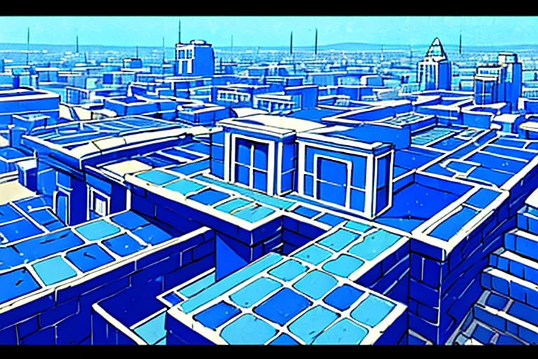 (masterpiece), (blue ancient sumerian city made of blue stone bricks), (blue stone bricks), sprawling city, buildings, (2-point perspective), (two point perspective)