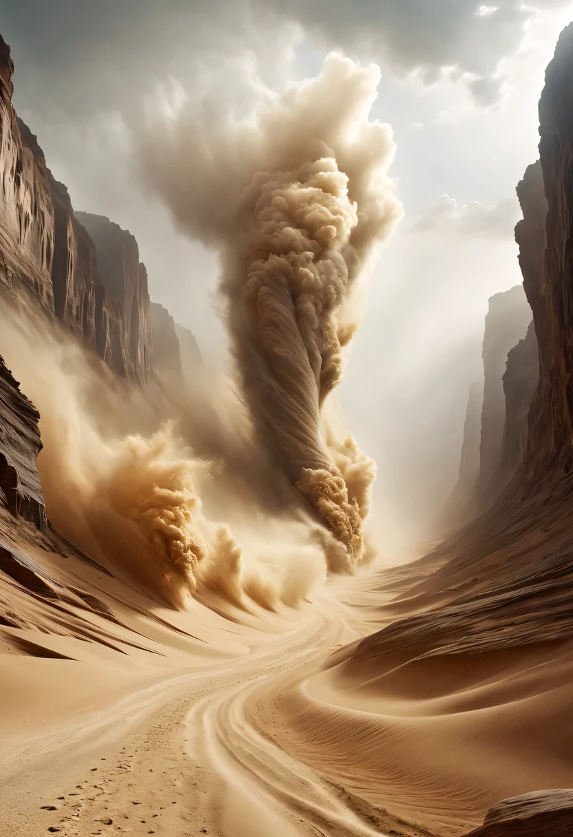 (desert canyon:1.5),Narrow canyon in the middle of the desert,(sandstorm,tornado:1.4),The hurricane rolled up the yellow sand and covered the sky,广阔的desert canyon,dramatic scenery,red sandstone formation,huge rock cliff,stunning landscape,deep and narrow ravine, in the style of photo realistic landscapes, Stone sculptures, cabin core, Stone, in the style of photo realistic landscapes, cabin core, tumbling wave,decorative background, photo realistic landscapes, large canvas format, 32k Ultra HD, photo, The best qualities of imaginative landscapes,4K,8k,high resolution,masterpiece:1.2),Super detailed,(actual,realistically,realistically:1.37),