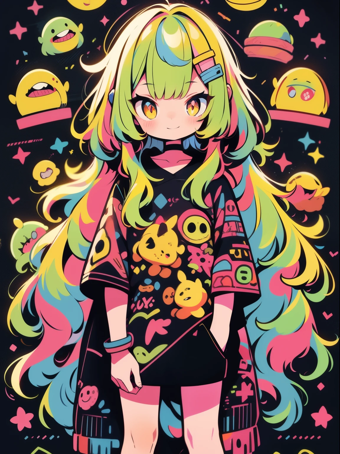alta calidad、Neon color palette、calidad de imagen de alto nivel、Chica kawaii、Unprecedented number of draws、Estilo anime、Geometric pattern background、Estilo de pegatina、cabello corto、Pelo oscuro、Brown eyes, pelo despeinado, Menhera, ataduras, Ropa holgada, camiseta baggy, Autolesiones, ????, Oscuro, deprimido, Bolsas en los ojos, ojos pesados, ojos oscuros, sangre, asustadizo, eroguro, Ojeras, neon light, fatiga ocular, Culpa, Retro, asustadizo, demonio, globo ocular, fantasma, horror, ensangrentado, sangre colorido, Culpa