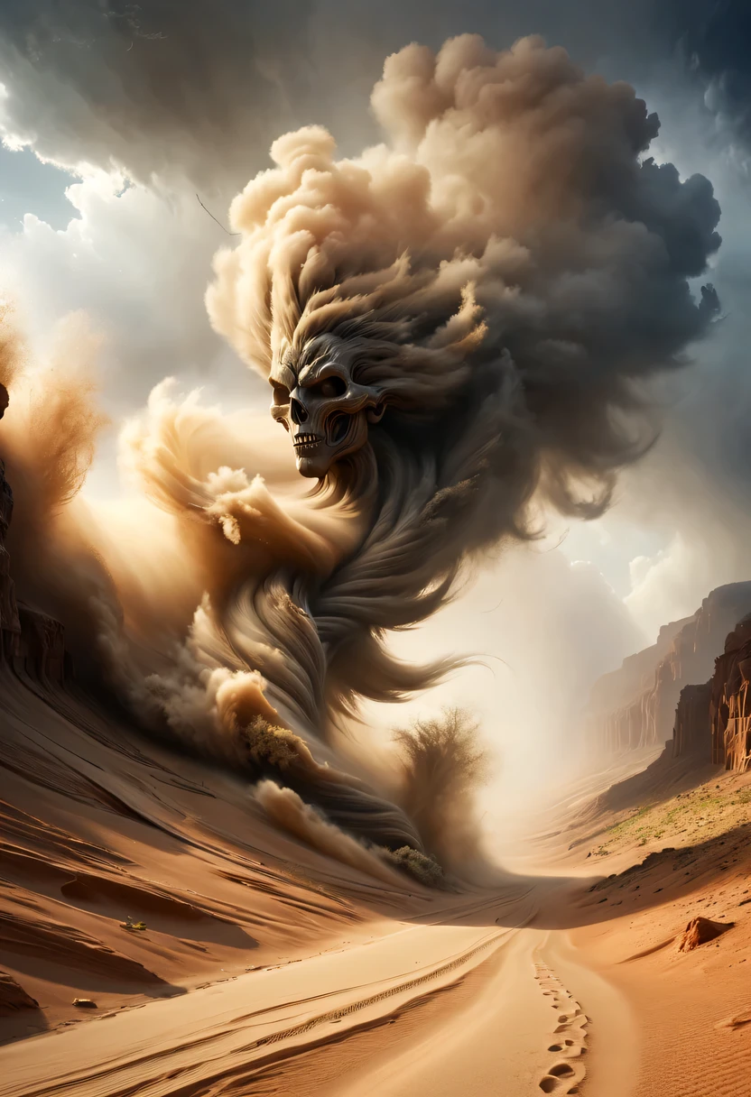 (desert canyon:1.5),Narrow canyon in the middle of the desert,(sandstorm,tornado:1.4),The hurricane rolled up the yellow sand and covered the sky,广阔的desert canyon,dramatic scenery,red sandstone formation,huge rock cliff,stunning landscape,deep and narrow ravine, in the style of photo realistic landscapes, Stone sculptures, cabin core, Stone, in the style of photo realistic landscapes, cabin core, tumbling wave,decorative background, photo realistic landscapes, large canvas format, 32k Ultra HD, photo, The best qualities of imaginative landscapes,4K,8k,high resolution,masterpiece:1.2),Super detailed,(actual,realistically,realistically:1.37),