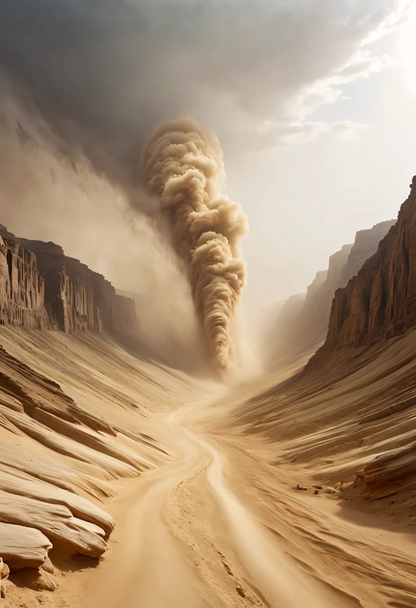 (desert canyon:1.5),Narrow canyon in the middle of the desert,(sandstorm,tornado:1.4),The hurricane rolled up the yellow sand and covered the sky,广阔的desert canyon,dramatic scenery,red sandstone formation,huge rock cliff,stunning landscape,deep and narrow ravine, in the style of photo realistic landscapes, Stone sculptures, cabin core, Stone, in the style of photo realistic landscapes, cabin core, tumbling wave,decorative background, photo realistic landscapes, large canvas format, 32k Ultra HD, photo, The best qualities of imaginative landscapes,4K,8k,high resolution,masterpiece:1.2),Super detailed,(actual,realistically,realistically:1.37),