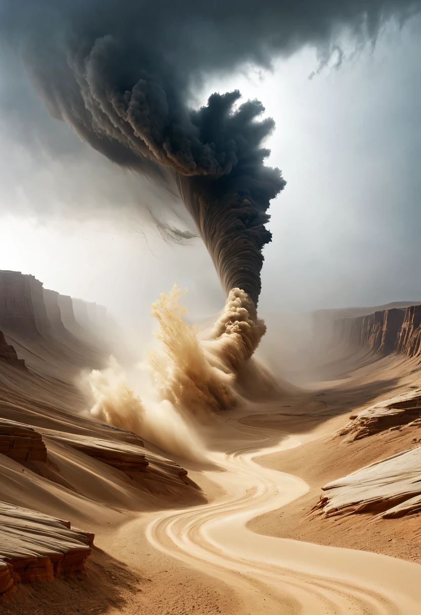 (desert canyon:1.5),Narrow canyon in the middle of the desert,(sandstorm,tornado:1.4),The hurricane rolled up the yellow sand and covered the sky,广阔的desert canyon,dramatic scenery,red sandstone formation,huge rock cliff,stunning landscape,deep and narrow ravine, in the style of photo realistic landscapes, Stone sculptures, cabin core, Stone, in the style of photo realistic landscapes, cabin core, tumbling wave,decorative background, photo realistic landscapes, large canvas format, 32k Ultra HD, photo, The best qualities of imaginative landscapes,4K,8k,high resolution,masterpiece:1.2),Super detailed,(actual,realistically,realistically:1.37),