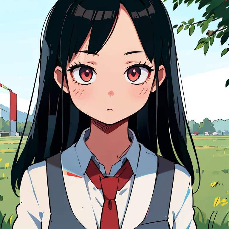 there is a woman with a red tie standing in a field, soft portrait shot 8 k, a young asian woman, shot on canon eos r5, shot on canon eos r 5, taken with canon eos 5 d mark iv, portrait shot 8 k, taken with canon 5d mk4, taken with sony alpha 9, portrait of a japanese teen