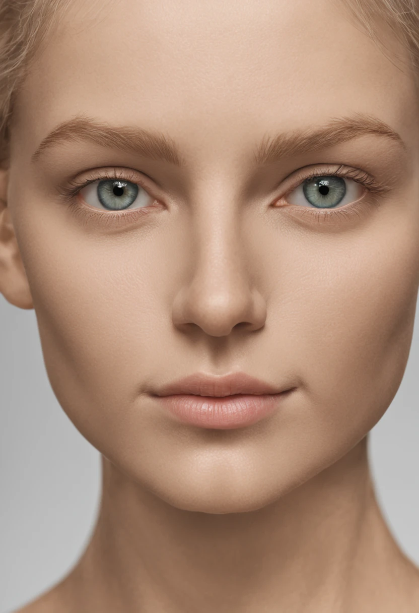 Generate a portrait photo of a beautiful 25 y.o. blonde female that achieves undoubted photorealism, rule of thirds, realistic perfect face,The skin have a complex texture map that includes pores, moles, fine lines, and slight variations in pigmentation, with a multiscale roughness map to simulate varying levels of shininess and matte across the face. Implement advanced subsurface scattering techniques to emulate the semi-translucent property of skin with irregular diffusion, especially around the nose and ears. Render the hair with a physics-based simulation that reflects the natural grouping and adhesion of strands, varying in transparency and glossiness. The eyes have a deep-set look, with a multi-layered iris texture that includes fine fibrous details and an irregular, non-uniform catchlight reflecting a realistic light environment. Include micro-veins in the sclera with subtle color gradients to mimic the natural variance in human eyes. Ensure facial symmetry is not absolute, introducing micro-variations in the position and scale of features to reflect the natural asymmetry of a real human face. The lips have a detailed texture map that defines dry versus moist areas,causing light to scatter differently across them.Employ a dynamic range lighting setup that casts defined but soft-edged shadows to sculpt the facial features, using a combination of a strong key light and a softer fill light to create a realistic interplay of light and shadow. Include ambient occlusion particularly in areas where the hair casts a shadow on the forehead, and where the neck meets the jaw. The final render should incorporate environmental lighting effects, reflecting subtle colors from the surroundings onto the skin, and should be free from any noise or rendering artifacts. Capture this with the precision of a full-frame sensor camera, through an 85mm prime lens set at f/2.0 for a shallow depth of field,rendering a softly blurred background