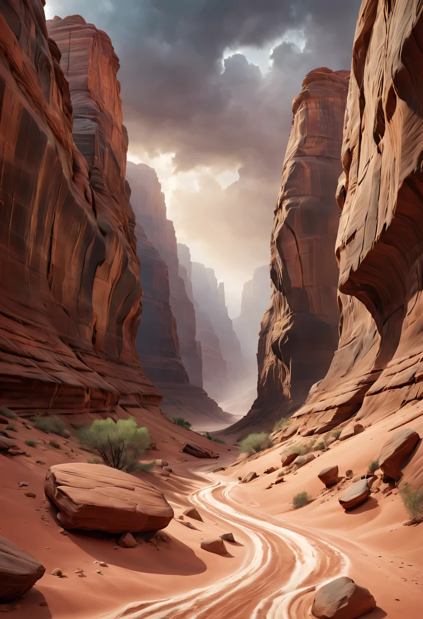 (desert canyon:1.5)，Narrow canyon in the middle of the desert,sandstorm，tornado，广阔的desert canyon,dramatic scenery,red sandstone formation,huge rock cliff,stunning landscape,deep and narrow ravine, in the style of photo realistic landscapes, Stone sculptures, cabin core, Stone, in the style of photo realistic landscapes, cabin core, tumbling wave,decorative background, photo realistic landscapes, large canvas format, 32k Ultra HD, photo, The best qualities of imaginative landscapes,4K,8k,high resolution,masterpiece:1.2),Super detailed,(actual,realistically,realistically:1.37),