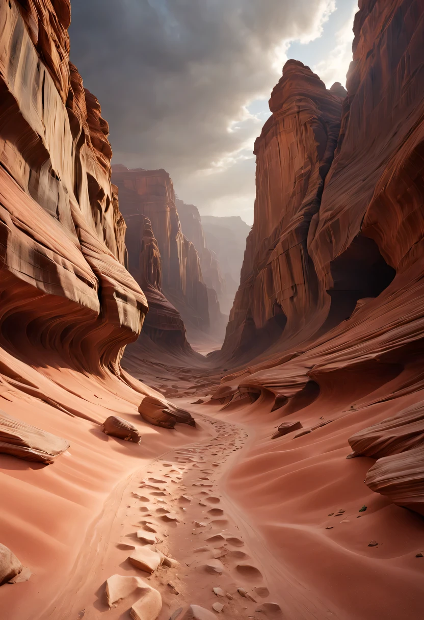 (desert canyon:1.5)，Narrow canyon in the middle of the desert,sandstorm，tornado，广阔的desert canyon,dramatic scenery,red sandstone formation,huge rock cliff,stunning landscape,deep and narrow ravine, in the style of photo realistic landscapes, Stone sculptures, cabin core, Stone, in the style of photo realistic landscapes, cabin core, tumbling wave,decorative background, photo realistic landscapes, large canvas format, 32k Ultra HD, photo, The best qualities of imaginative landscapes,4K,8k,high resolution,masterpiece:1.2),Super detailed,(actual,realistically,realistically:1.37),