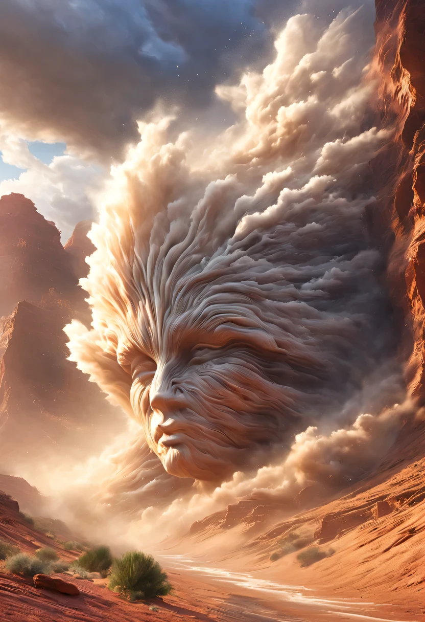 (desert canyon:1.5),Narrow canyon in the middle of the desert,sandstorm,tornado,广阔的desert canyon,dramatic scenery,red sandstone formation,huge rock cliff,stunning landscape,deep and narrow ravine, in the style of photo realistic landscapes, Stone sculptures, cabin core, Stone, in the style of photo realistic landscapes, cabin core, tumbling wave,decorative background, photo realistic landscapes, large canvas format, 32k Ultra HD, photo, The best qualities of imaginative landscapes,4K,8k,high resolution,masterpiece:1.2),Super detailed,(actual,realistically,realistically:1.37),