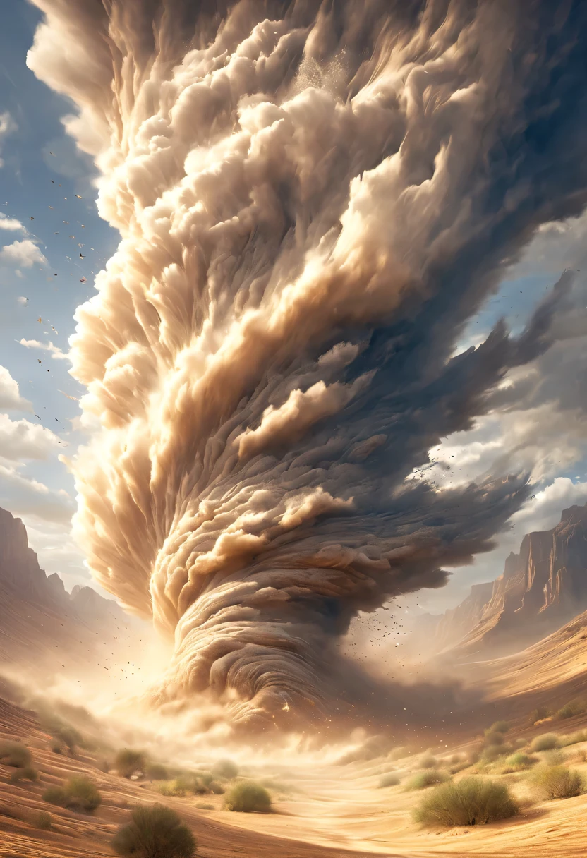 (desert canyon:1.5),Narrow canyon in the middle of the desert,sandstorm,tornado, in the style of photo realistic landscapes, Stone sculptures, cabin core, Stone, in the style of photo realistic landscapes, cabin core, rolling waves,decorative background, photo realistic landscapes, large canvas format, 32k ultra high definition, photo, The best qualities of imaginative landscapes,4K,8k,high resolution,masterpiece:1.2),Super detailed,(actual,realistically,realistically:1.37),