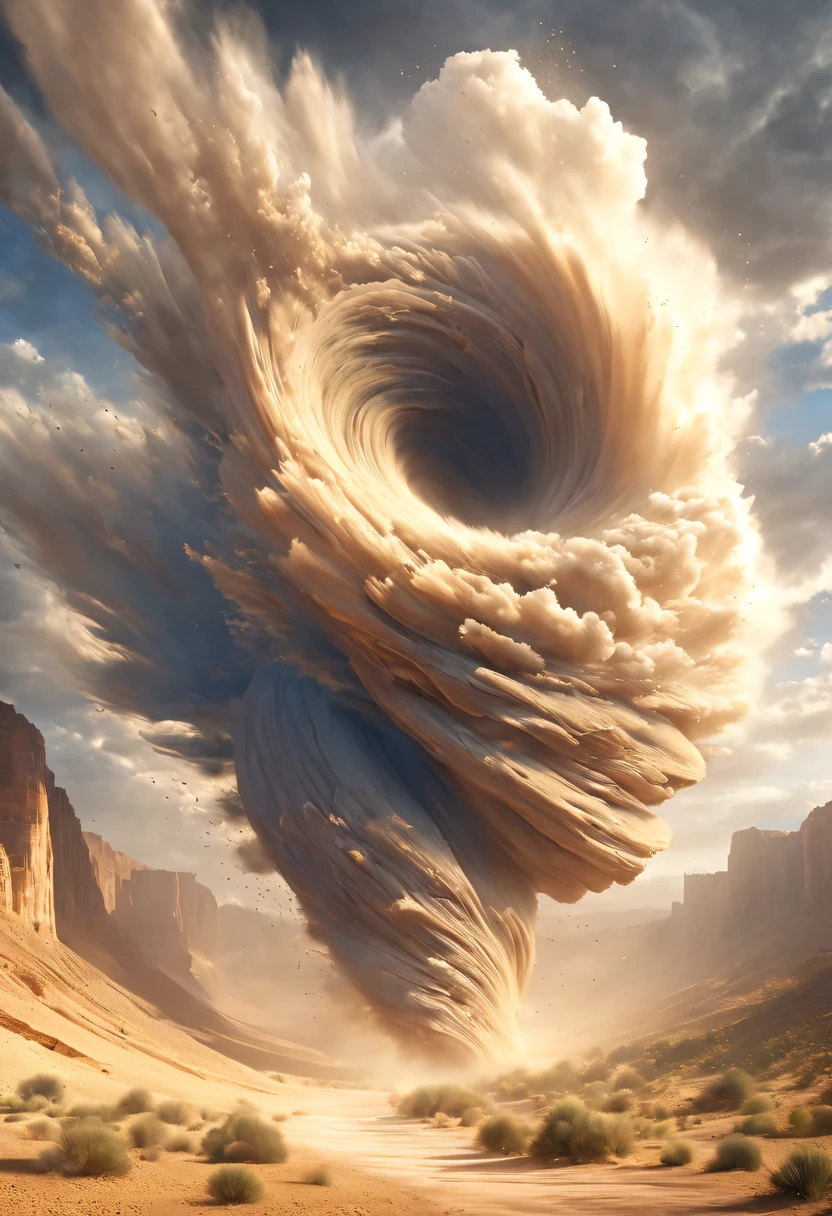 (desert canyon:1.5),Narrow canyon in the middle of the desert,sandstorm,tornado, in the style of photo realistic landscapes, Stone sculptures, cabin core, Stone, in the style of photo realistic landscapes, cabin core, rolling waves,decorative background, photo realistic landscapes, large canvas format, 32k ultra high definition, photo, The best qualities of imaginative landscapes,4k,8k,high resolution,masterpiece:1.2),Super detailed,(actual,realistically,realistically:1.37),