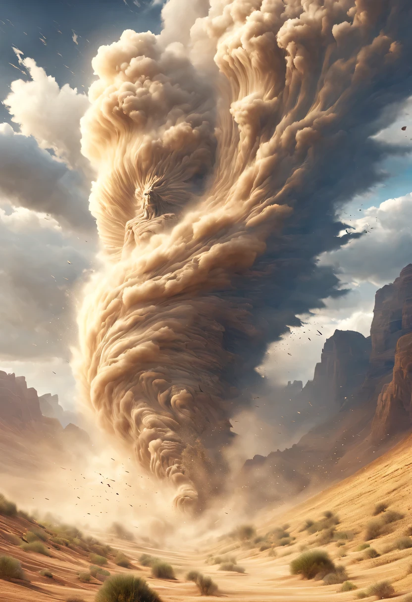 (desert canyon:1.5),Narrow canyon in the middle of the desert,sandstorm,tornado, in the style of photo realistic landscapes, Stone sculptures, cabin core, Stone, in the style of photo realistic landscapes, cabin core, rolling waves,decorative background, photo realistic landscapes, large canvas format, 32k ultra high definition, photo, The best qualities of imaginative landscapes,4K,8k,high resolution,masterpiece:1.2),Super detailed,(actual,realistically,realistically:1.37),