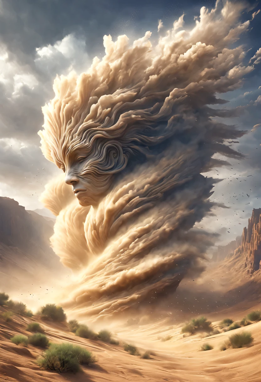 (desert canyon:1.5),Narrow canyon in the middle of the desert,sandstorm,tornado, in the style of photo realistic landscapes, Stone sculptures, cabin core, Stone, in the style of photo realistic landscapes, cabin core, rolling waves,decorative background, photo realistic landscapes, large canvas format, 32k ultra high definition, photo, The best qualities of imaginative landscapes,4k,8k,high resolution,masterpiece:1.2),Super detailed,(actual,realistically,realistically:1.37),