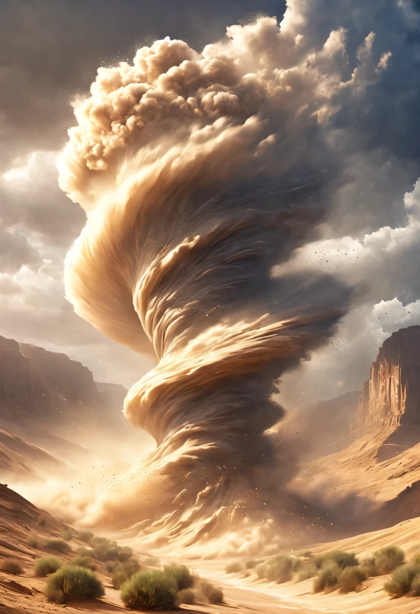 (desert canyon:1.5),Narrow canyon in the middle of the desert,sandstorm,tornado, in the style of photo realistic landscapes, Stone sculptures, cabin core, Stone, in the style of photo realistic landscapes, cabin core, rolling waves,decorative background, photo realistic landscapes, large canvas format, 32k ultra high definition, photo, The best qualities of imaginative landscapes,4k,8k,high resolution,masterpiece:1.2),Super detailed,(actual,realistically,realistically:1.37),