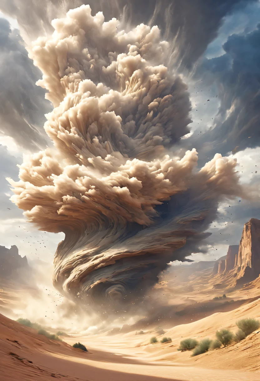(desert canyon:1.5),Narrow canyon in the middle of the desert,sandstorm,tornado, in the style of photo realistic landscapes, Stone sculptures, cabin core, Stone, in the style of photo realistic landscapes, cabin core, rolling waves,decorative background, photo realistic landscapes, large canvas format, 32k ultra high definition, photo, The best qualities of imaginative landscapes,4k,8k,high resolution,masterpiece:1.2),Super detailed,(actual,realistically,realistically:1.37),