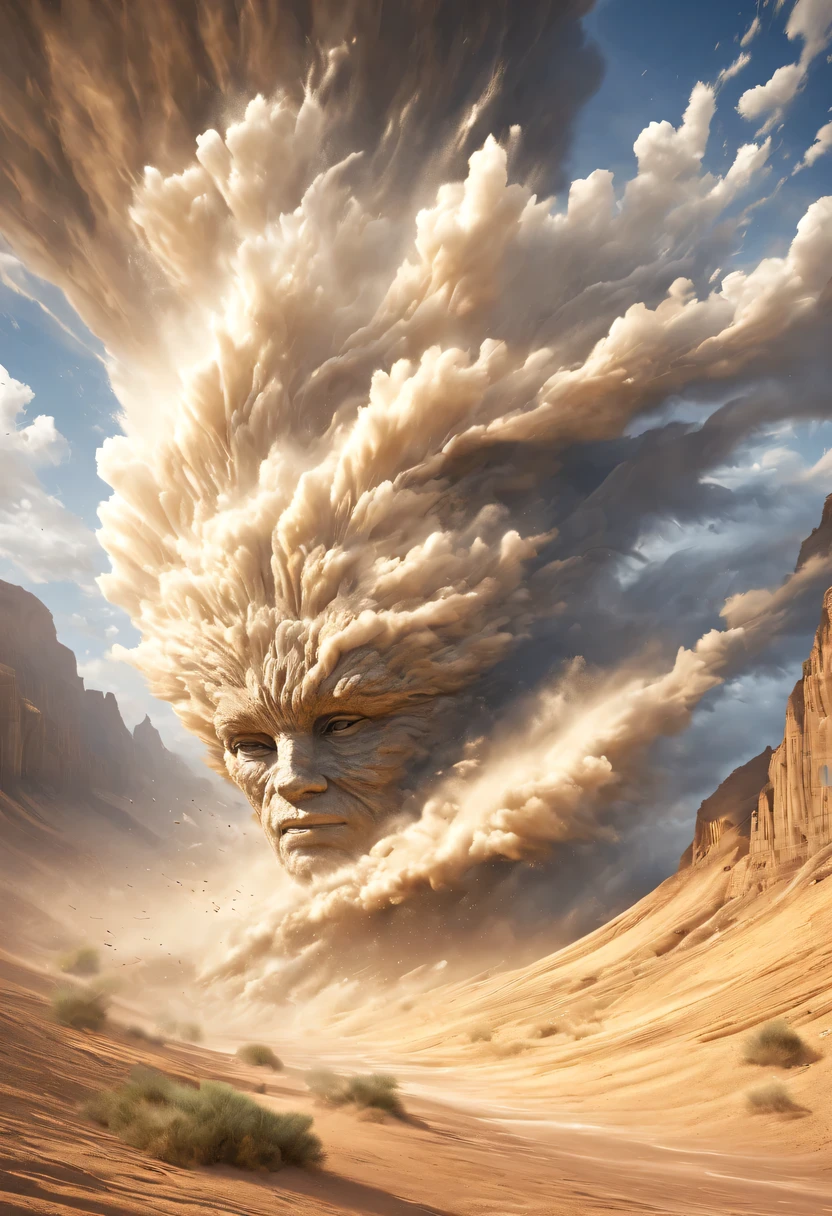 (desert canyon:1.5),Narrow canyon in the middle of the desert,sandstorm,tornado, in the style of photo realistic landscapes, Stone sculptures, cabin core, Stone, in the style of photo realistic landscapes, cabin core, rolling waves,decorative background, photo realistic landscapes, large canvas format, 32k ultra high definition, photo, The best qualities of imaginative landscapes,4k,8k,high resolution,masterpiece:1.2),Super detailed,(actual,realistically,realistically:1.37),