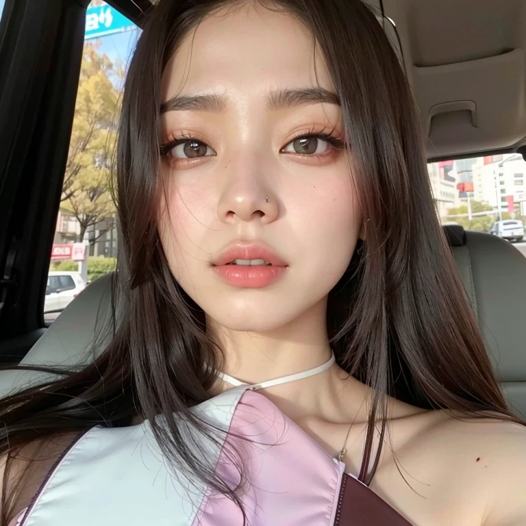 Araafed Asian woman in a car with tie, jennie blackpink, jaeyeon nam, fotografia selfie 8k, sha xi, heonhwa choe, park de mim, young lovely korean face, de mim, Lee Ji-eun, Lee Ji-eun, adorable and pale korean face, gongbi, jossi do blackpink