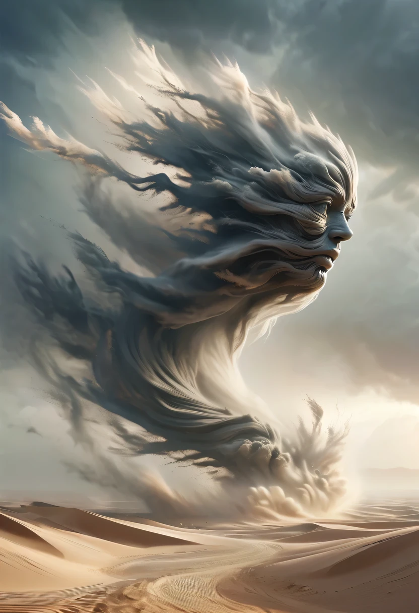 (desert canyon:1.5),Ordos Desert Grand Canyon,sandstorm,龙卷wind,flying sand,wind暴,wind,飓wind,gloomy sky,abandoned mound,broken wall,old,wind化的,deserted,