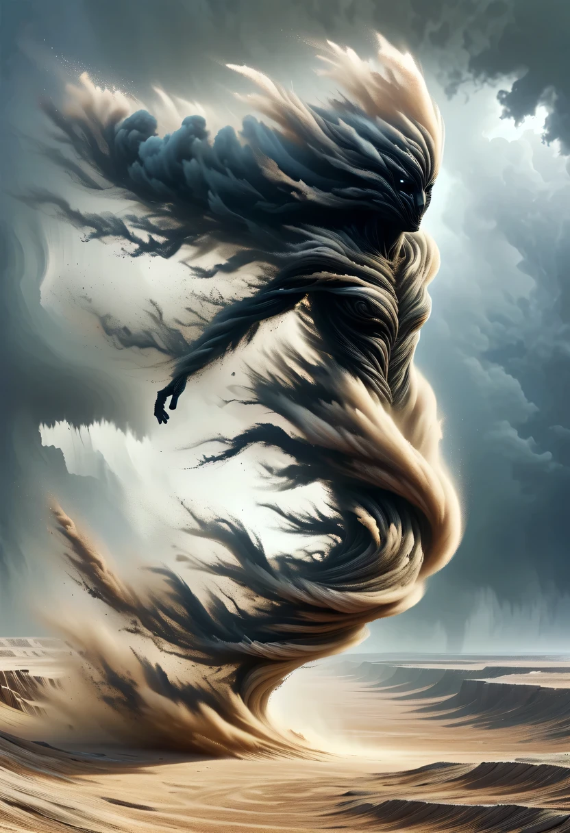 desert canyon,Ordos Desert Grand Canyon,sandstorm,龙卷wind,flying sand,wind暴,wind,飓wind,gloomy sky,abandoned mound,broken wall,old,wind化的,deserted,