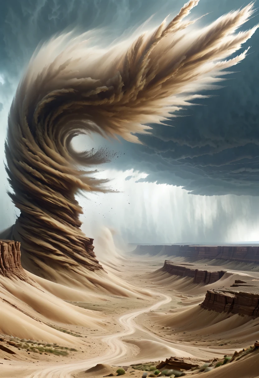 desert canyon，Ordos Desert Grand Canyon，sandstorm，龙卷wind，flying sand，wind暴，wind，飓wind，gloomy sky，abandoned mound，broken wall，old，wind化的，deserted，