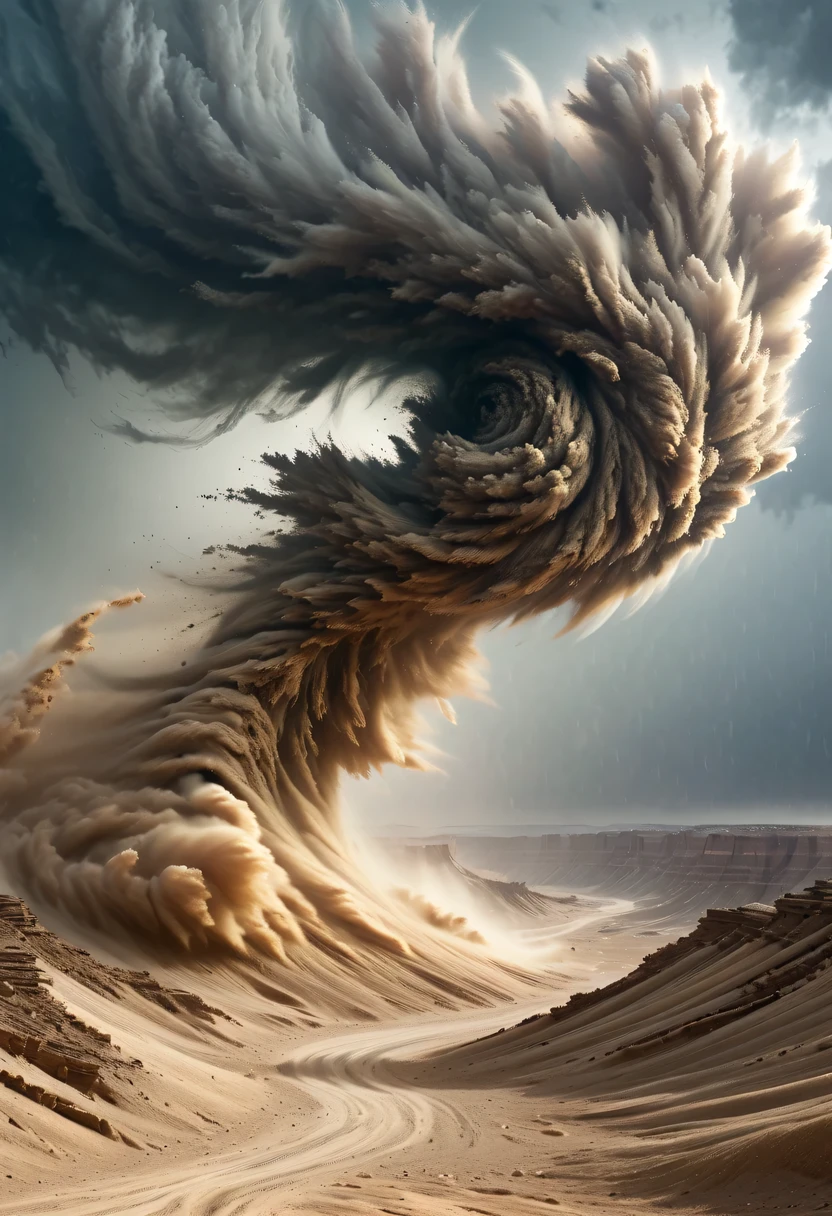 desert canyon，Ordos Desert Grand Canyon，sandstorm，龙卷wind，flying sand，wind暴，wind，飓wind，gloomy sky，abandoned mound，broken wall，old，wind化的，deserted，