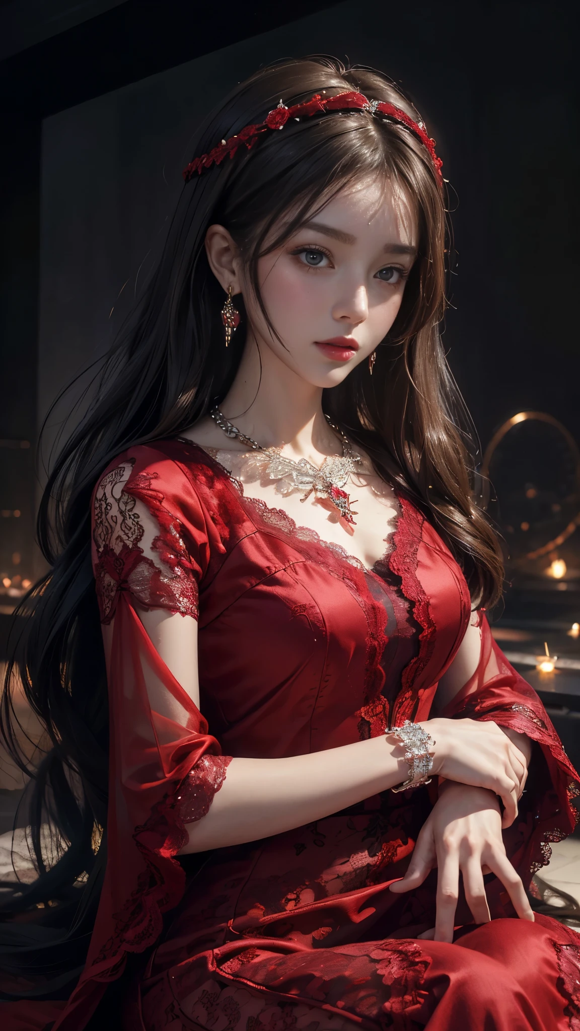 1 girl, Highest quality, masterpiece, Ultra-high resolution, (Realistic:1.4), RAW Photos, One girl, Beautiful off-the-shoulder dresses, Cinema Lighting, bust, Half Body Shot, Sleep