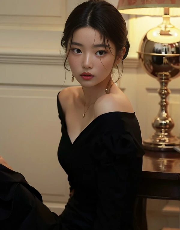 there is a woman sitting on a chair in a room, song hye - kyo, Mulher sul-coreana bonita, Bae Suzy, Heonhwa Choe, jia, Jinyoung Canela, she is wearing a black dress, usando vestido preto, linda mulher coreana jovem, Hwang SE - EM, dilraba dilmurat, Modelo de moda feminina coreana, linda senhora