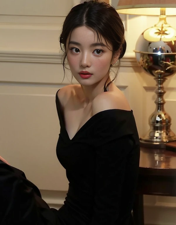 there is a woman sitting on a chair in a room, song hye - kyo, Mulher sul-coreana bonita, Bae Suzy, Heonhwa Choe, jia, Jinyoung Canela, she is wearing a black dress, usando vestido preto, linda mulher coreana jovem, Hwang SE - EM, dilraba dilmurat, Modelo de moda feminina coreana, linda senhora