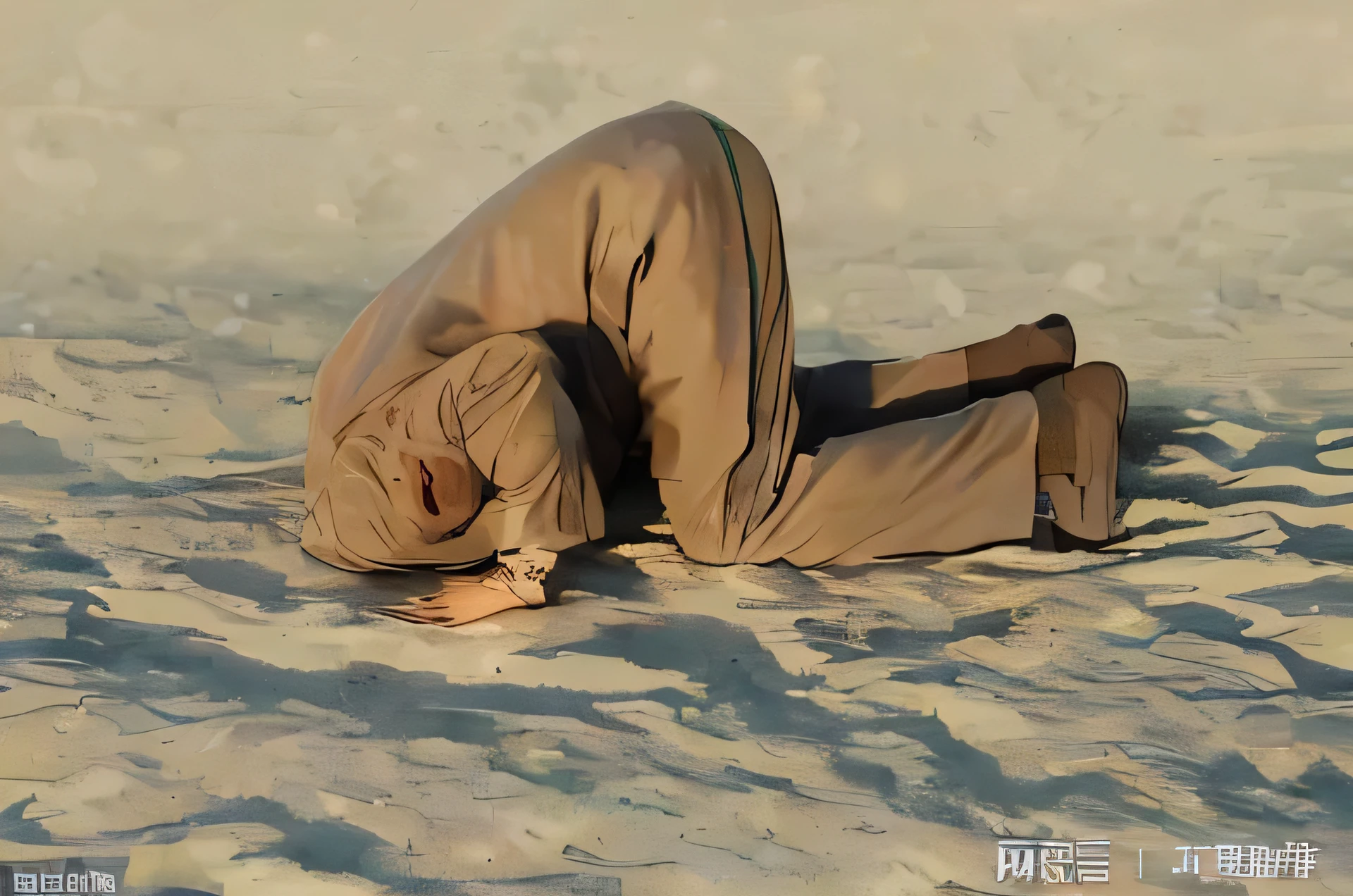一个男人,头埋在沙子里. attention to detail, vibrant colors, swirling galaxies, realistic rocket, ethereal jellyfish, shooting stars, dreamy atmosphere, space exploration, cute and whimsical art, digital artwork, cozy and calm, celestial wonders, tranquil setting, captivating composition, masterful stroke, seamless blending, mesmerizing beauty, luminous celestial bodies, cosmic adventure, serene and peaceful, breathtaking cosmic landscapes, immersive experience, imaginative storytelling, otherworldly charm, meditative journey, enchanting visual narrative, boundless creativity.