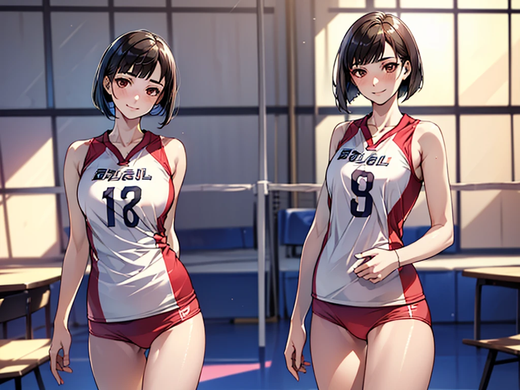 ((((perfect anatomy, anatomically correct, super detailed skin)))), 1boy, Japanese, , volleyball player, shiny skin, watching the view, 
beautiful hair, beautiful face, beautiful detailed eyes, brown eyes, (short hair:1.2, bob cut:1.2), 
beautiful collarbones, beautiful body, small breasts, beautiful thighs, beautiful legs, babyface, monder eye, seductive thighs,
((symmetrical clothinetallic, sleeveless, volleyball uniform, buruma)), 
smile:1.5, sitting floor, holding ball, ((((m leg, spread legeautiful scenery), morning, ((inside volley ball field)), 
(8k, top-quality, masterpiece​:1.2, extremely detailed), (realistic, photorealistic:1.2), beautiful illustration, natural lighting,