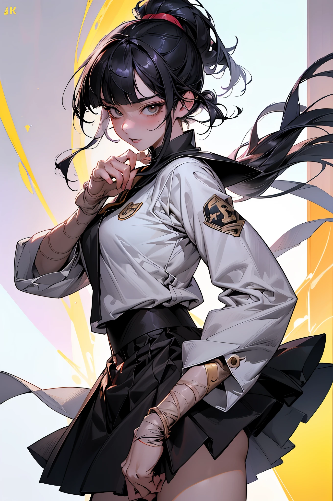 masterpiece, best quality, 1girl, black hair, black gi, silat, kung fu, martial arts, fighting, detailed eyes, detailed facial features, high resolution (best quality, 4k, 8k, highres, masterpiece:1.2)