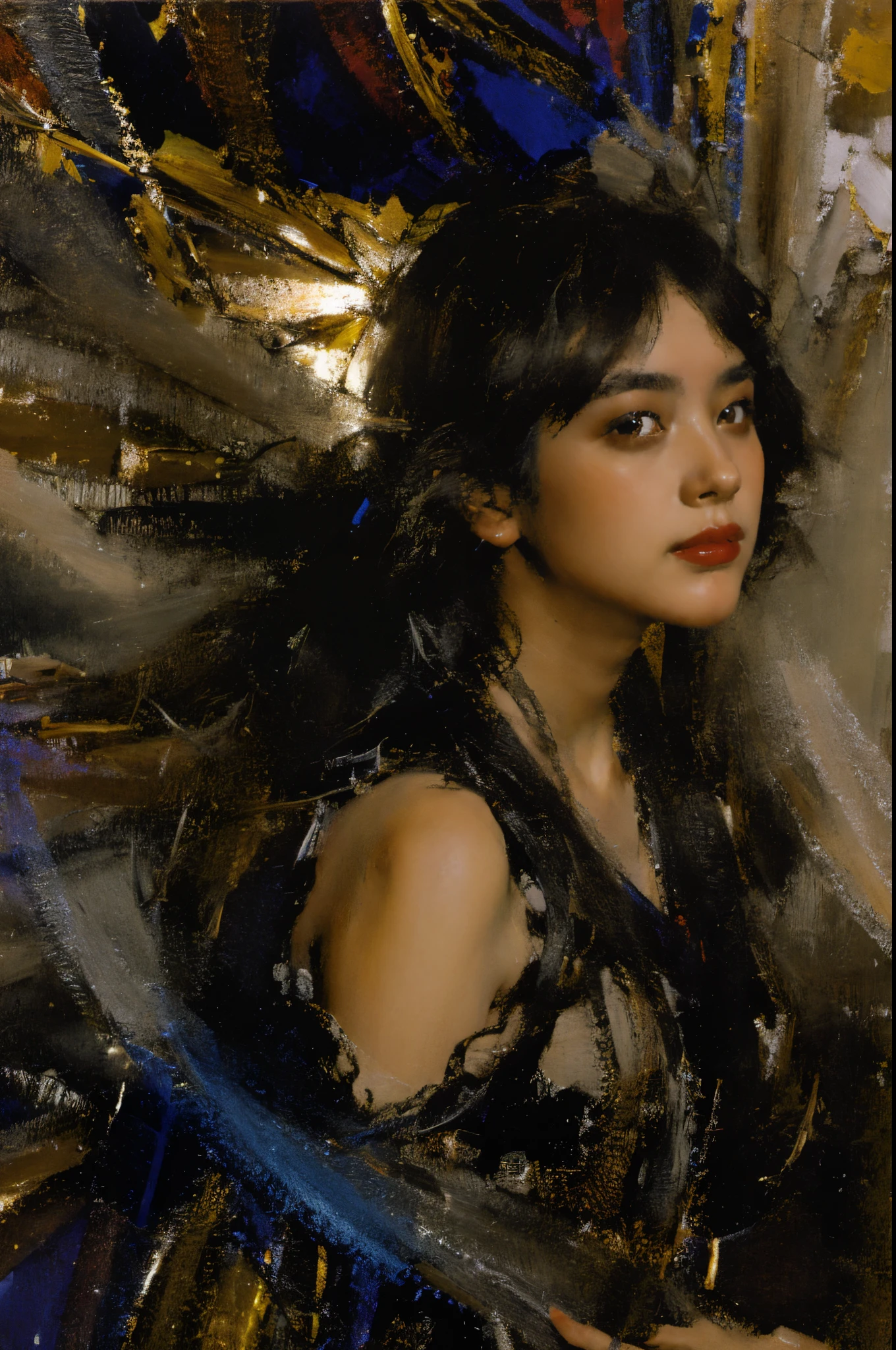 ((Create MaxZenArt!)), (Yuna), (young girl, 16 years old, naked, full length, naked body, dark hair, light skin, scarlet lips, smile; black, expressive playful eyes, long eyelashes))_( (Top quality, masterpiece), (one young girl - 16 years old, naked, full length, sitting with her legs spread sexy, white hair, white skin, scarlet lips-smile; black, expressive playful eyes, long eyelashes), (black translucent - chiffon dress, golden line, very short peignoir dress, (erotic), (sexy), (spread your legs, genitals), (very sexy body, seductive body, small beautiful breasts), (spread your legs, genitals), (calm relaxed pose, hair fluttering in the wind, half turned, look at the viewer, stylish girl model))_((Digital painting, wide brush stroke, outstanding skill, oil painting), (daylight, soft warm shadows, contrasting cold light, reflexes, refraction, tracing))_((background - stunning blooming irises; (purple, yellow, blue, white), (petals, shoots))_((Highest quality workmanship, realism, digital painting, modern brushwork, clear correct anatomy, grace, simplicity of execution))