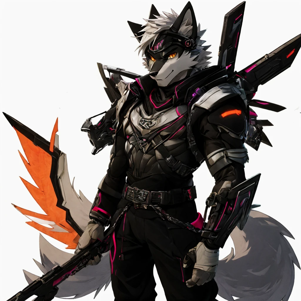 cyber punk perssonage,epcot,Tech style,solo person,White body,White ears,White hair,Overall white,Orange-yellow eyes,Wolf tail,Wolf orcs,Young,Wear a short-sleeved shirt,Ultra-clear screen,Soft lines