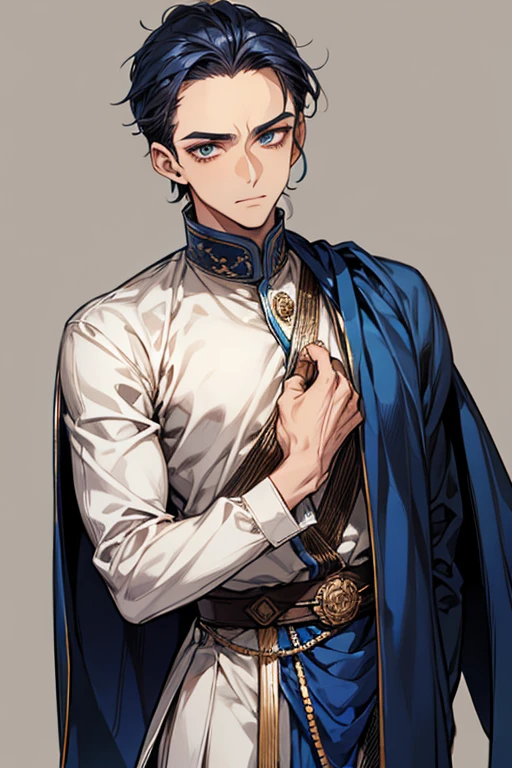 ((muste piece)), ((best quality)), ((brown skin)), ((dark blue eyes)), ((Dark blue hair))、handsome man , ((very very short hair、No bangs、Forehead、all back)), masculine、tall、sexy、Adult man、((Three white eyes))、handsome man、firmly、muscular、broad shoulders、wildな笑み、wild、とてもwild、Angle from top、

