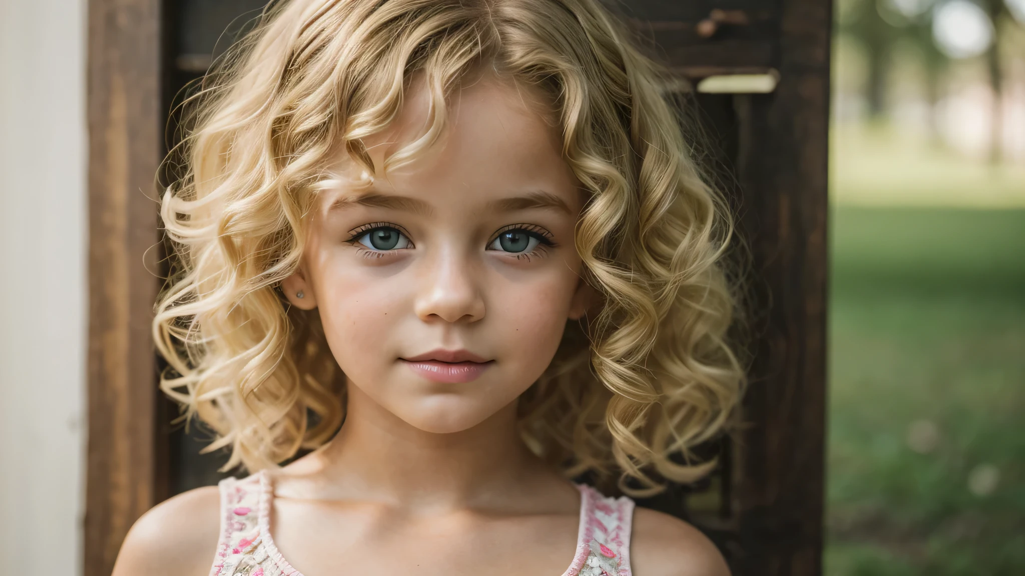 girl child blonde curly hair vintage, fundo verde, ultra realistic, 8k