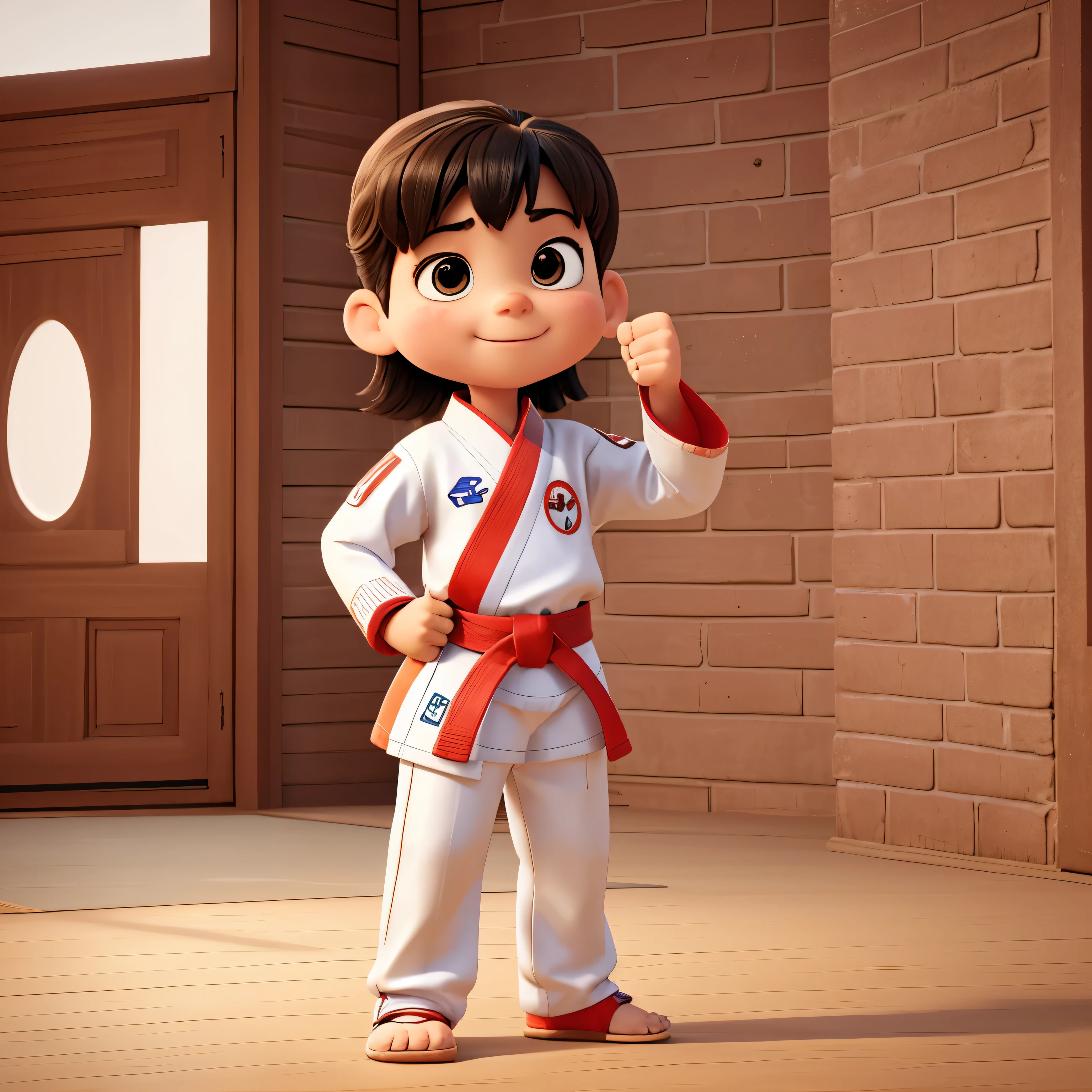  in taekwondo outfit giving thumbs up sign Pixar style