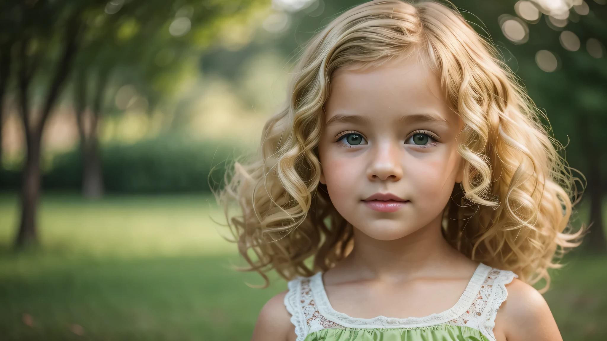 blonde curly hair vintage, background green, ultra realistic, 8k