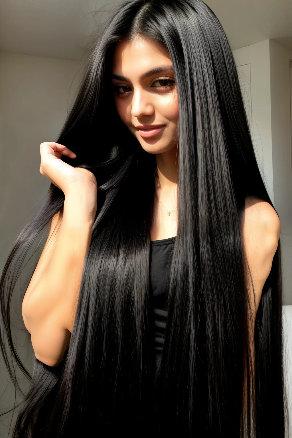 someone is holding a long black hair in their hand, black silky hair, perfect silky straight hair, straight black hair, black straight hair, silky straight hair, silky texture, long black straight hair, long straight black hair, long free black straight hair, straight hair, brown long and straight hair, black hairs, silky hair, long black shiny hair, detailed long black hair