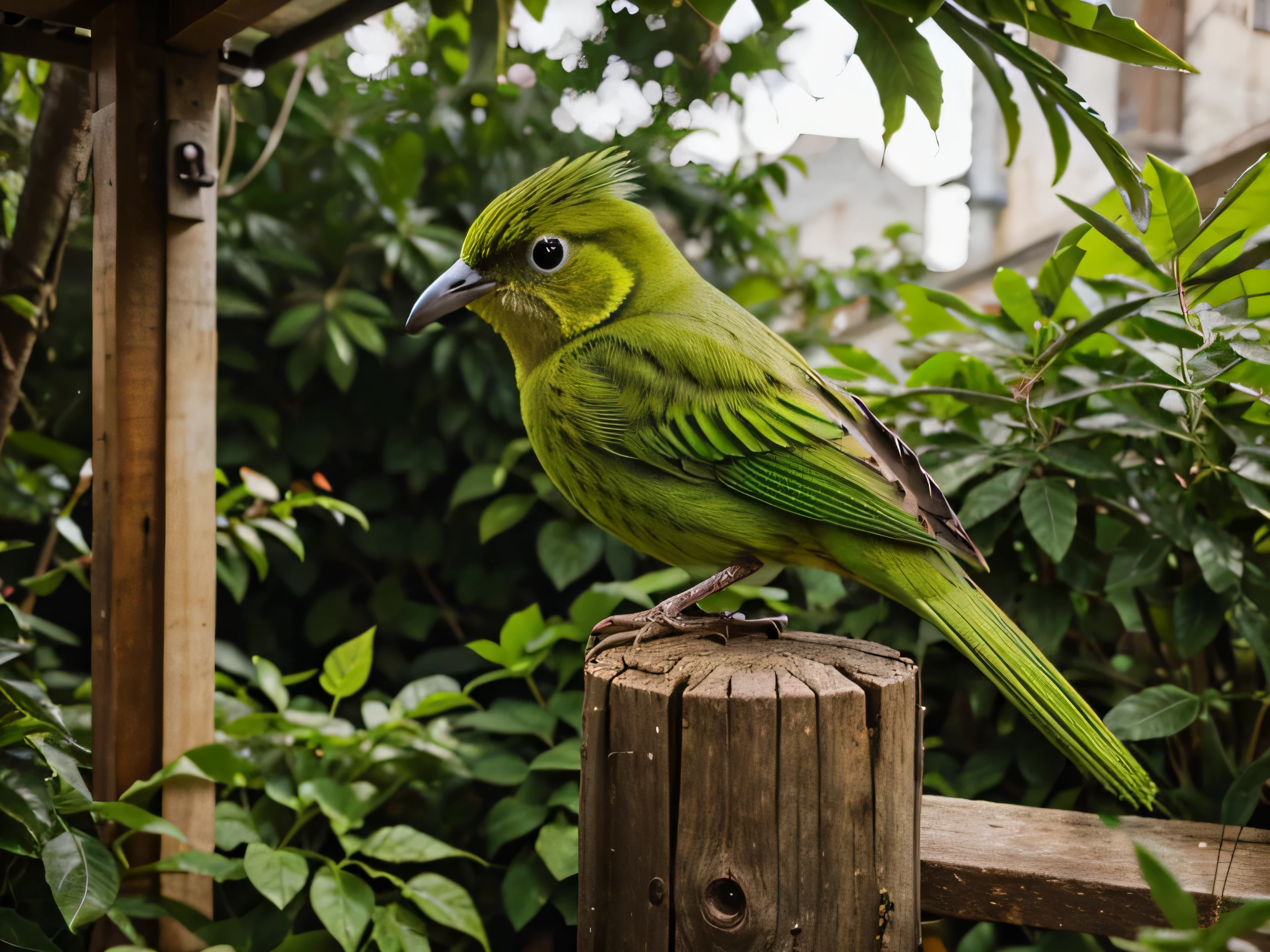 cute green bird perched outdoors