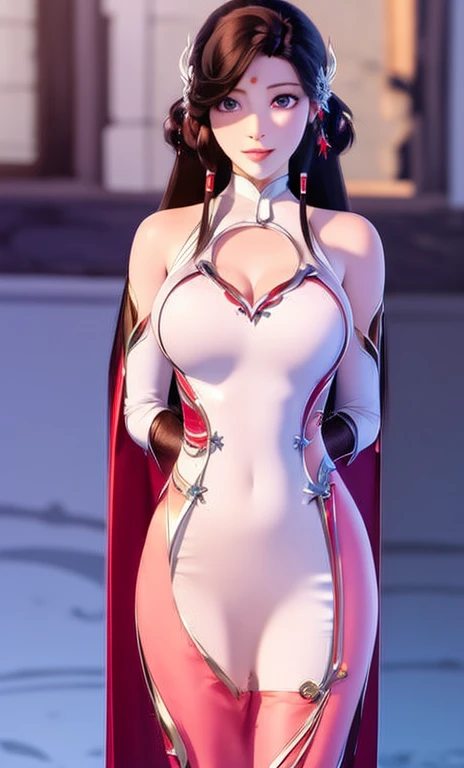 Nine snow-white fox tails (1.0), Milky white fox tail (1.0), Close-up of the nine-tailed fox, Nine tails, Nine tails, anime girl,pink hair,pink dreslowers on hair, very Beautiful anime fox girl, Beautiful anime fox girl, Beautiful fantasy anime, guweiz, 狐狸耳朵的anime girl, 美丽的anime girl, Very beautiful and cute fox girl, pink flower rain, Blurred background, anime style 4k, Anime Fantasy Artwork, 4k anime wallpaper, Gouves style artwork, , (:1.2), Crotch cutout, (Put your arms behind your back), ,