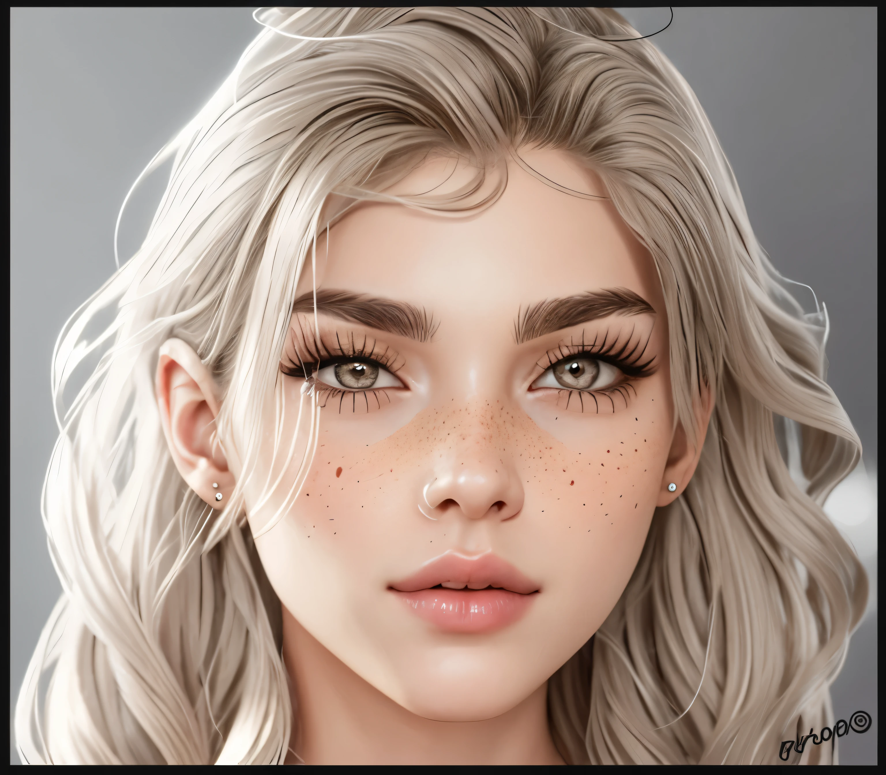 coper haired woman with freckles and piercings posing for a picture, wlop glossy skin, rosy cheeks with freckles, perfect face details, real detailed face, daz. detailed, pointed face and grey eyes, realistic face details, detailed realistic face, detailed perfect face, hyperrealistic , realistic detailed face, ultra realistic face, with very highly detailed face, detaled face