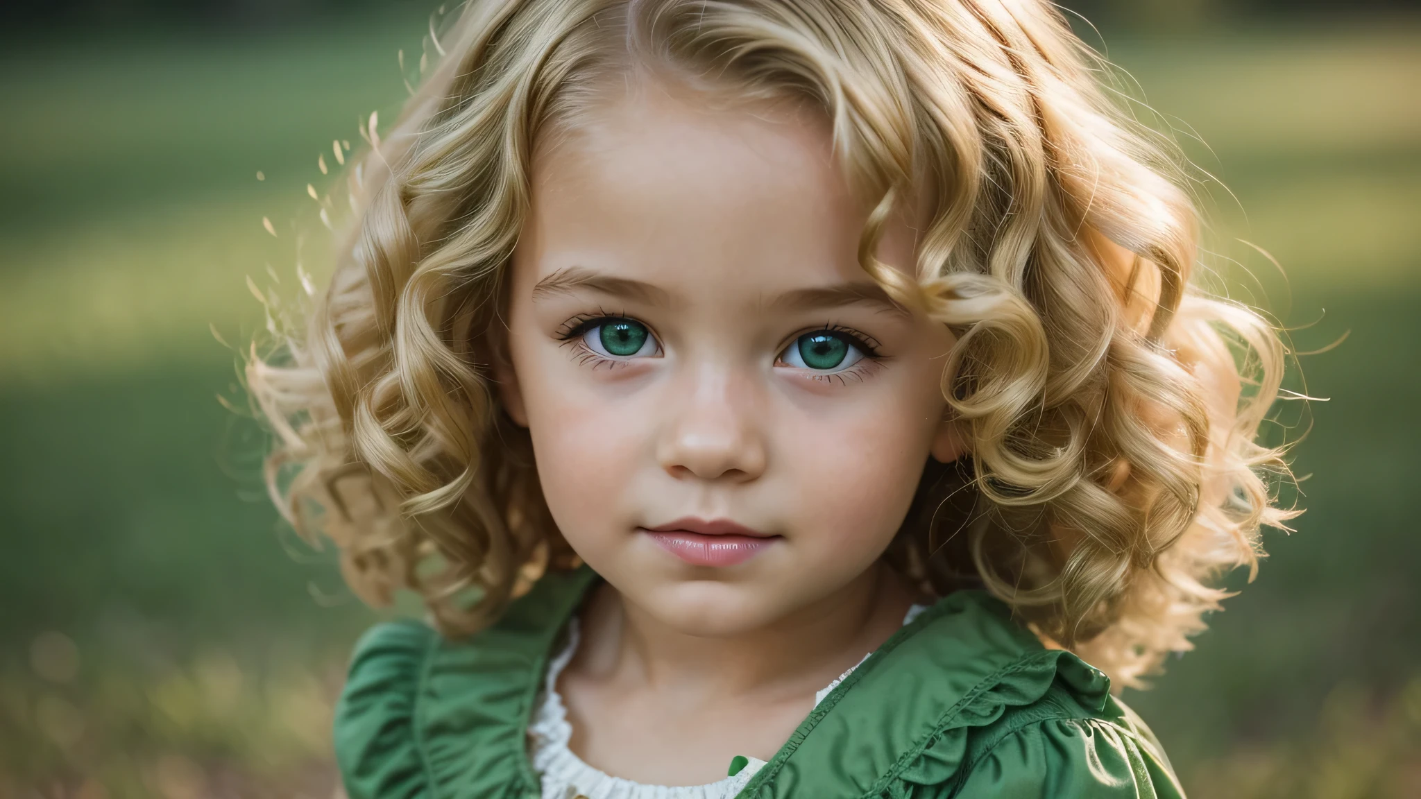 blonde curly hair vintage, background green, ultra realistic, 8k