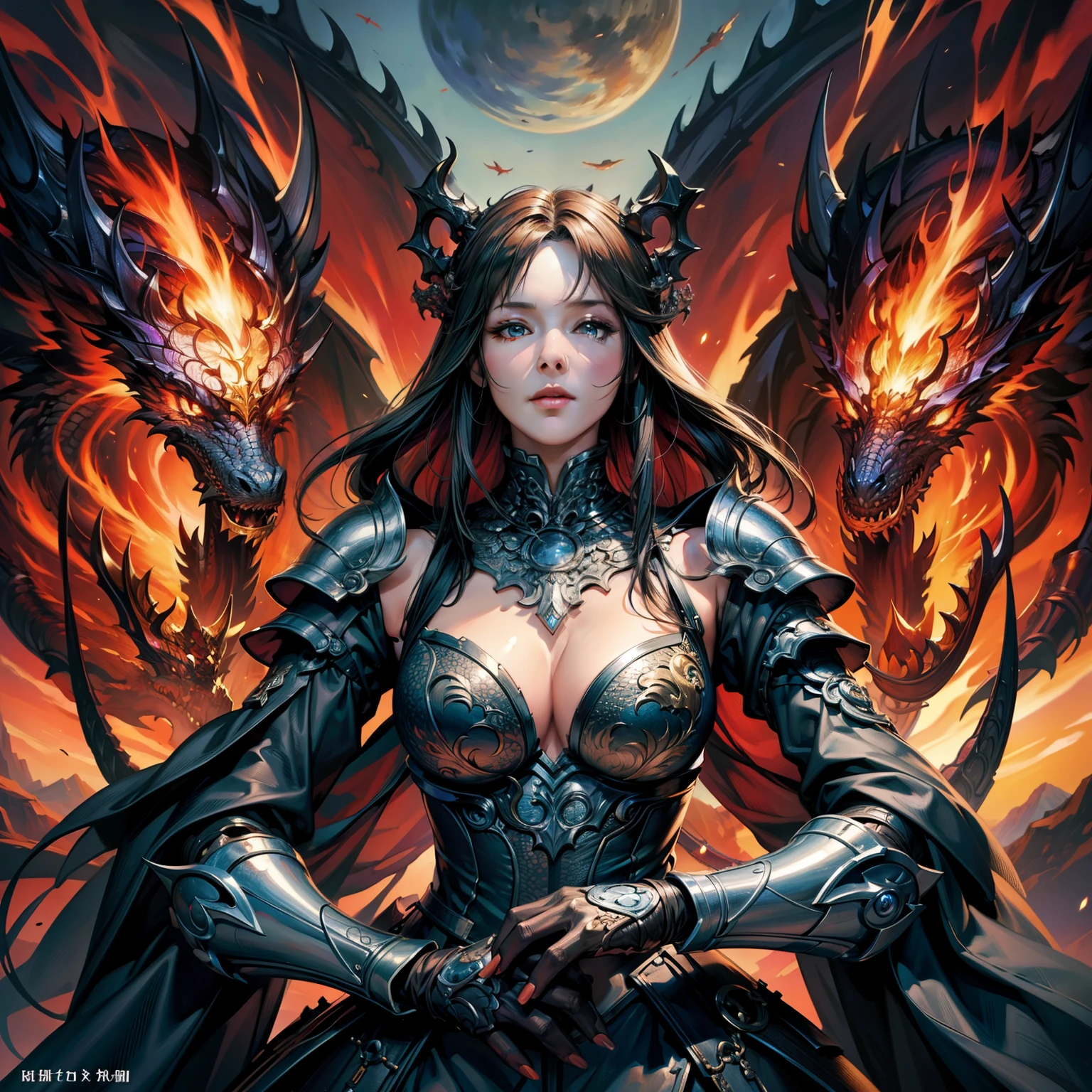 Amazing resolution、High resolution、(masterpiece:1.4)、super detailed、vivid details、1 female、queen of dragons、prairie landscape