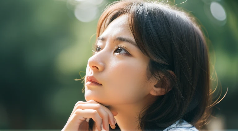 woman with hand on chin pensive