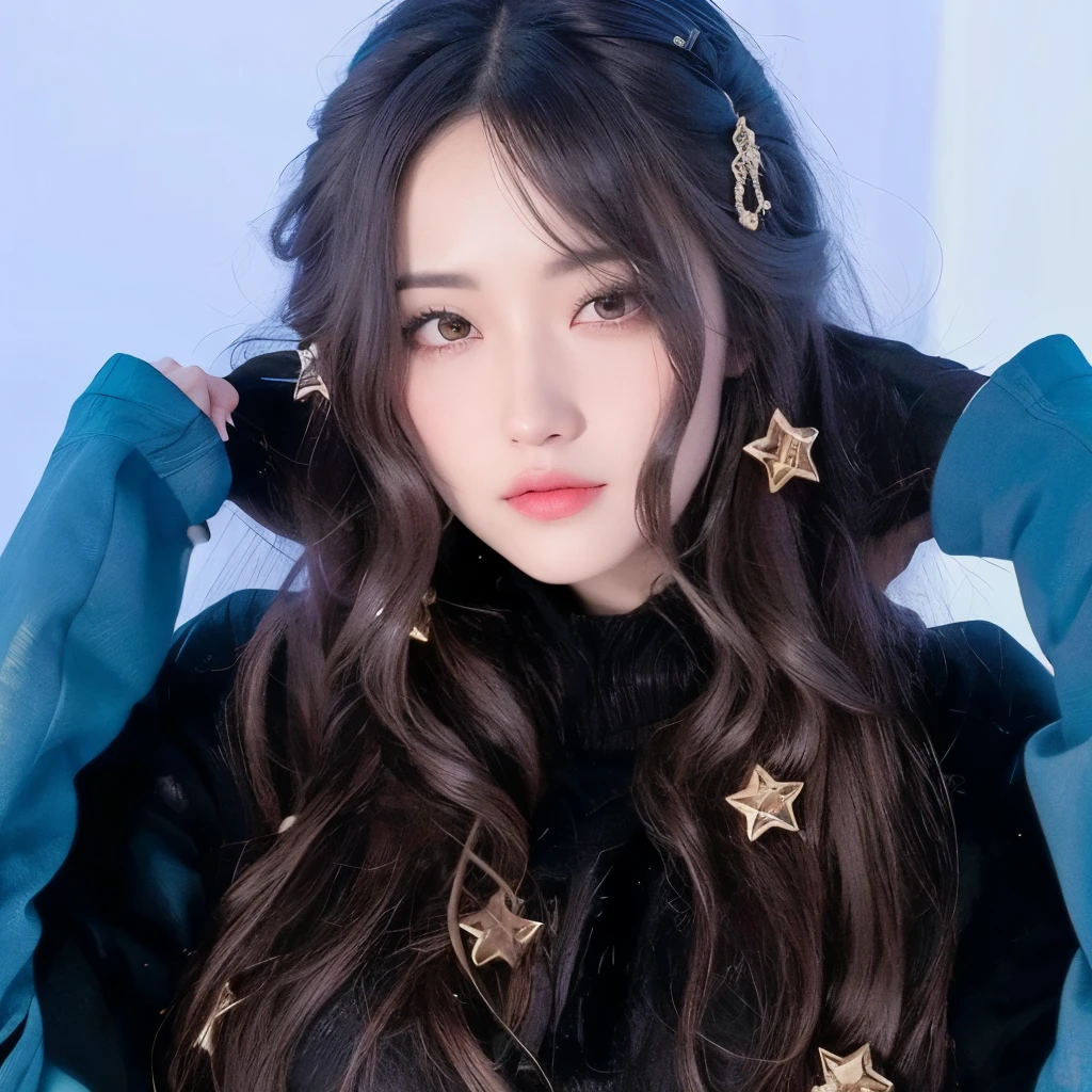 there is a woman com cabelo comprido and a star hair clip, dilraba dilmurat, Lalisa Manobal, ruan jia linda!, li zixin, Xintong Chen, her hair is the milky way, com cabelo comprido, com estrelas, Chengyou Liu, asian girl com cabelo comprido, Cristal, nodded, Xisionwu