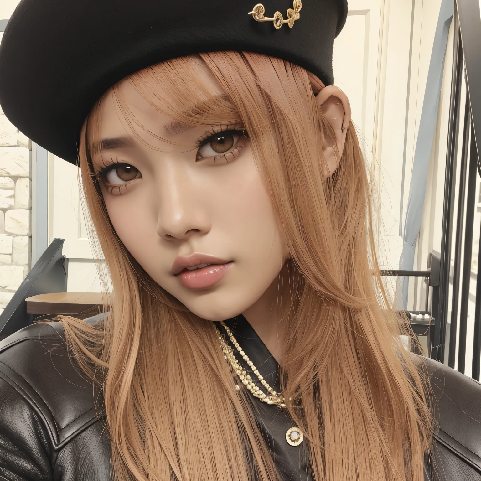 Mujer con el pelo largo y pelirrojo con un sombrero negro, Lalisa Manoban de Blackpink, Lalisa Manobal, parque roseanne de blackpink, ulzzang, portrait of jossi de blackpink, jossi de blackpink, el corte de hime, chiho, Boina Negra, jinyoung shin, neat hair con flequillo, con flequillo, Muchacha coreana, Boinas